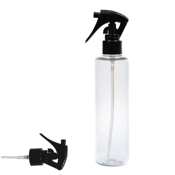 Botella 250 ml PET Transparente con Pistola Spray Trigger Negro (24/410) - Botellas PET