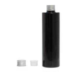 Botella 300 ml PET Negro con Tapón Aluminio Plata con Obturador (24/410) - Botellas PET
