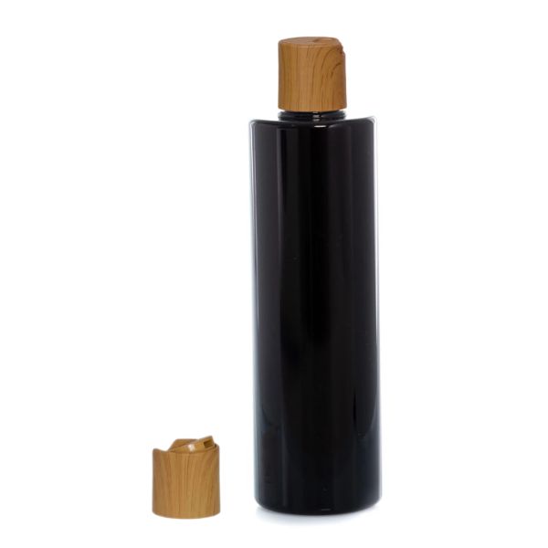 Botella 300ml PET Negro con Tapón Disc-Top Imitación Madera (24/410) - Botellas PET