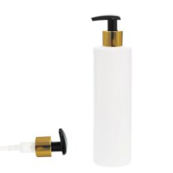 Botella 300 ml PET Blanco con Dosificador Negro Funda Aluminio Oro (24/410) - Botellas PET