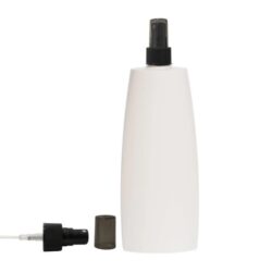 Botella Oval 400 ml HDPE Blanca con spray Negro y Capuchón Ahumado (24/410) - Botellas HDPE