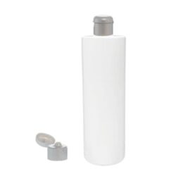Botella 400 ml PET Blanco con Tapón Bisagra Gris Plata (24/410) - Botellas PET