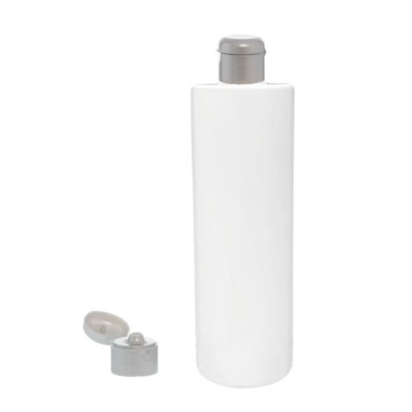 botella 400 ml pet hombro recto Blanco con tapón bisagra gris plata