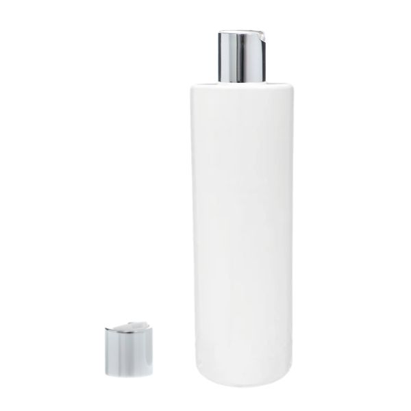 Botella 400 ml PET Blanco con Disc-Top Blanco con Funda Aluminio Plata (24/410) - Botellas PET