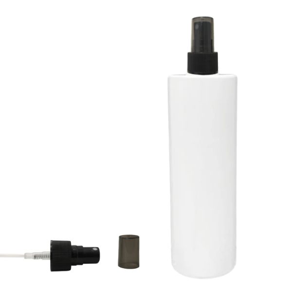 botella 400 ml pet hombro recto Blanco con vaporizador negro y capuchón ahumado