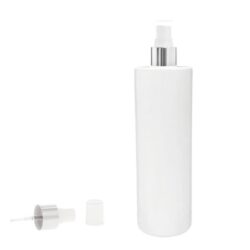 Botella 400 ml PET Blanco con Vaporizador Blanco Funda Aluminio Plata (24/410) - Botellas PET