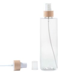Botella 400 ml PET Transparente con Vaporizador Blanco Funda de Madera (24/410) - Botellas PET