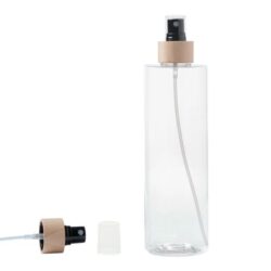 Botella 400 ml PET Transparente con Vaporizador Negro Funda de Madera (24/410) - Botellas PET