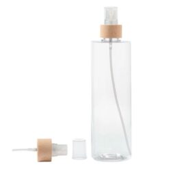 Botella 400 ml PET Transparente con Vaporizador Traslúcido Funda de Madera (24/410) - Botellas PET