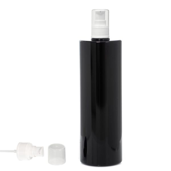 Botella 500 ml PET Negro con Dosificador Serum Blanco (24/410) - Botellas PET