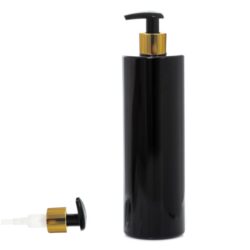 Botella 500 ml PET Negro con Dosificador Negro y Funda Aluminio Oro (24/410) - Botellas PET