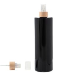 Botella 500 ml PET Negro con Vaporizador Traslúcido Funda de Madera (24/410) - Botellas PET