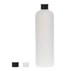 Botella 500 ml HDPE Traslúcido con Tapón Aluminio Negro y Obturador (24/410) - Botellas HDPE