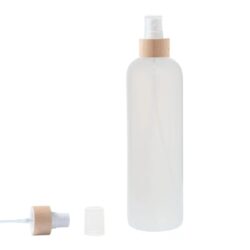 Botella 500 ml HDPE Traslúcido con Vaporizador Blanco Funda de Madera (24/410) - Botellas HDPE