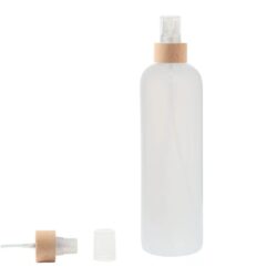 Botella 500 ml HDPE Traslúcido con Vaporizador Traslúcido Funda de Madera (24/410) - Botellas HDPE