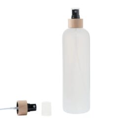 Botella 500 ml HDPE Traslúcido con Vaporizador Negro Funda de Madera (24/410) - Botellas HDPE