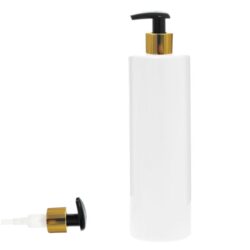 Botella 500 ml PET Blanco con Dosificador Negro y Funda Aluminio Oro (24/410) - Botellas PET