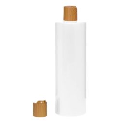 Botella 500 ml PET Blanco con Tapón Disc-Top Imitación Madera (24/410) - Botellas PET