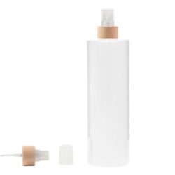Botella 500 ml PET Blanca con Vaporizador Traslúcido Funda de Madera (24/410) - Botellas PET