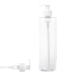 Botella 500 ml PET Transparente con Dosificador Estrecho Blanco (24/410) - Botellas PET
