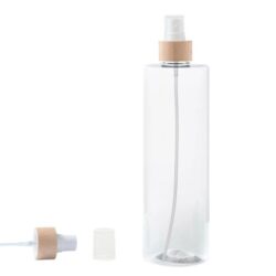 Botella 500 ml PET Transparente con Vaporizador Blanco Funda de Madera (24/410) - Botellas PET