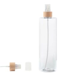 Botella 500 ml PET Transparente con Vaporizador Traslúcido Funda de Madera (24/410) - Botellas PET