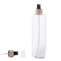 Botella 500 ml PET Transparente con Vaporizador Negro Funda de Madera (24/410) - Botellas PET
