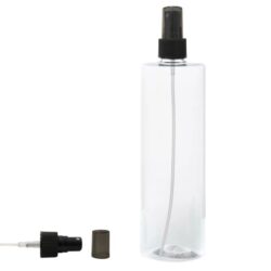 Botella 500 ml PET Transparente con Vaporizador Negro y Capuchón Ahumado (24/410) - Botellas PET