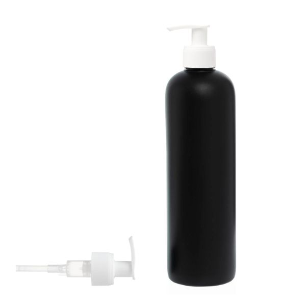 Botella 500 ml HDPE Negro con Dosificador Estrecho Blanco (24/410) - Botellas HDPE