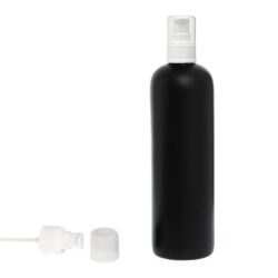 Botella 500 ml HDPE Negro con Dosificador Serum Blanco (24/410) - Botellas HDPE
