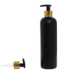 Botella 500 ml HDPE Negro con Dosificador Ancho Negro y Funda Aluminio Oro (24/410) - Botellas HDPE