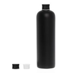 Botella 500 ml HDPE Negro con Tapón Aluminio Negro y Obturador (24/410) - Botellas HDPE