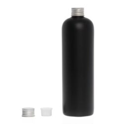 Botella 500 ml HDPE Negro con Tapón Aluminio Plata y Obturador (24/410) - Botellas HDPE
