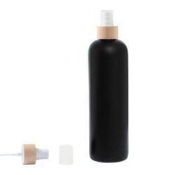Botella 500 ml HDPE Negro con Vaporizador Blanco Funda de Madera (24/410) - Botellas HDPE