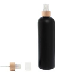 Botella 500 ml HDPE Negro con Vaporizador Traslúcido Funda de Madera (24/410) - Botellas HDPE