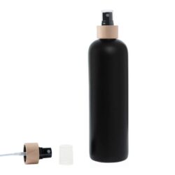 Botella 500 ml HDPE Negro con Vaporizador Negro Funda de Madera (24/410) - Botellas HDPE