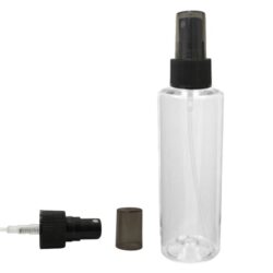 Botella 150 ml PET Transparente con Vaporizador Negro y Capuchón Ahumado (24/410) - Botellas PET