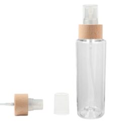 Botella 150 ml PET Transparente con Vaporizador Traslúcido Funda Madera (24/410) - Botellas PET
