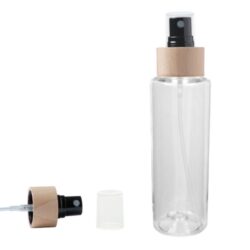 Botella 150 ml PET Transparente con Vaporizador Negro Funda Madera (24/410) - Botellas PET