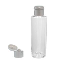 Botella 150 ml PET Transparente con Tapón Bisagra Gris Plata (24/410) - Botellas PET