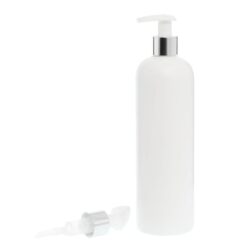 Botella 500 ml HDPE Blanco con Dosificador Ancho Plata Aluminio (24/410) - Botellas HDPE
