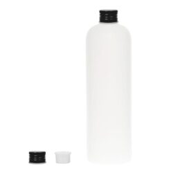 Botella 500 ml HDPE Blanco con Tapón Aluminio Negro y Obturador (24/410) - Botellas HDPE