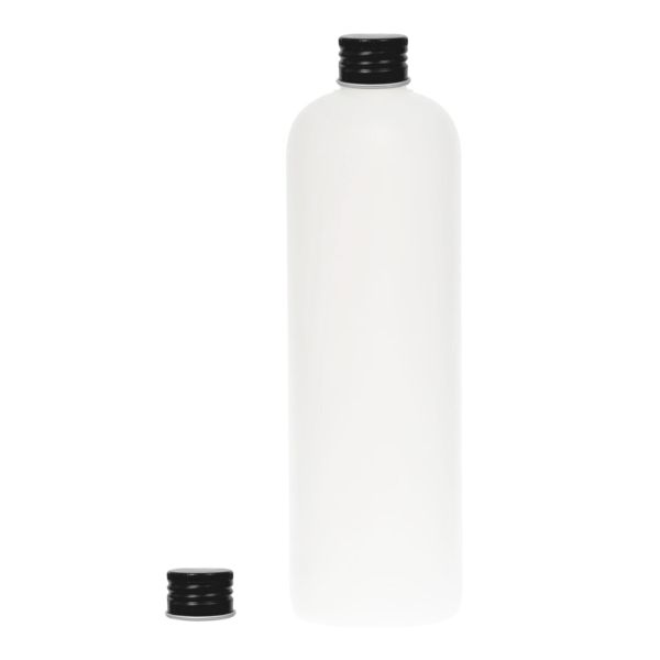 botella 500 ml hdpe blanco de hombro curvo con tapón aluminio negro