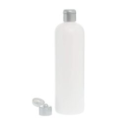 Botella 500 ml HDPE Blanco con Tapón Bisagra Gris Plata (24/410) - Botellas HDPE