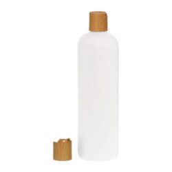 Botella 500 ml HDPE Blanco con Tapón Disc-Top Imitación Madera (24/410) - Botellas HDPE