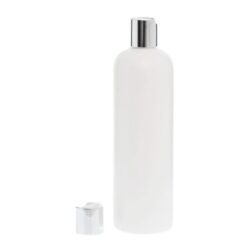 Botella 500 ml HDPE Blanco con Tapón Disc-Top Plata Aluminio (24/410) - Botellas HDPE