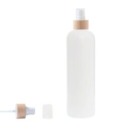 Botella 500 ml HDPE Blanco con Vaporizador Blanco Funda de Madera (24/410) - Botellas HDPE