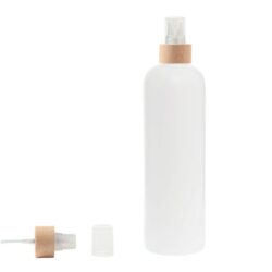 Botella 500 ml HDPE Blanco con Vaporizador Traslúcido Funda de Madera (24/410) - Botellas HDPE