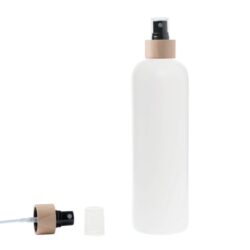 Botella 500 ml HDPE Blanco con Vaporizador Negro Funda de Madera (24/410) - Botellas HDPE