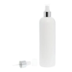 Botella 500 ml HDPE Blanco con Vaporizador Plata Aluminio (24/410) - Botellas HDPE
